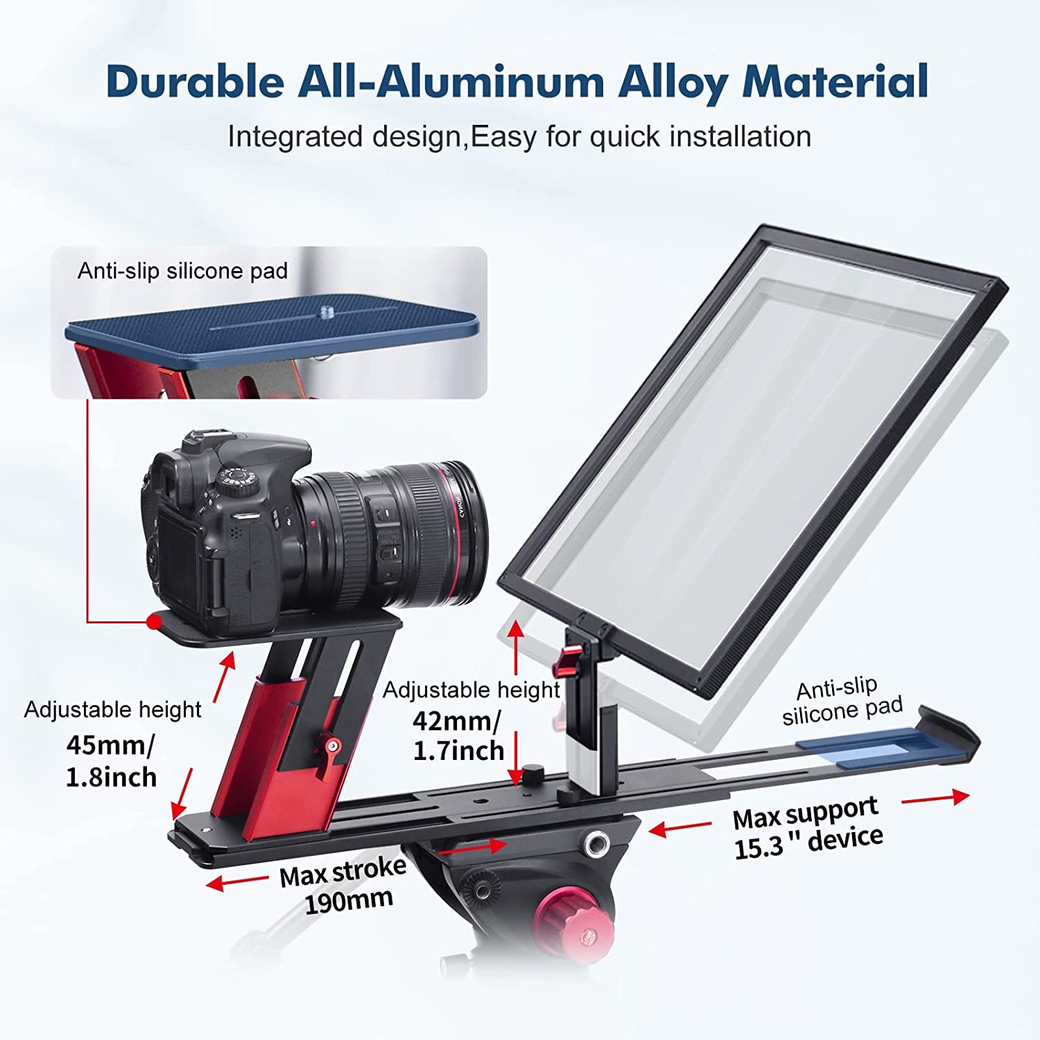 Desview TP150 Teleprompter 15 inch, All Metal Liftable