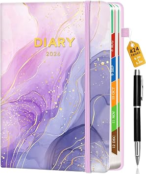 424 Pages Academic Diary 2026 A5 Week to View Work Diary from 2026 Diaries Student Teacher Planner Organiser 6 Pages Per Week Appointment Book for School Pink streamers