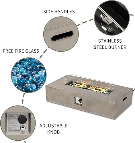 Miniatura 3 de COSIEST Mesa para fogata de propano para exteriores, 56 x 28 pulgadas, rectangular con acabado similar al hormigón, quemador de acero inoxidable de