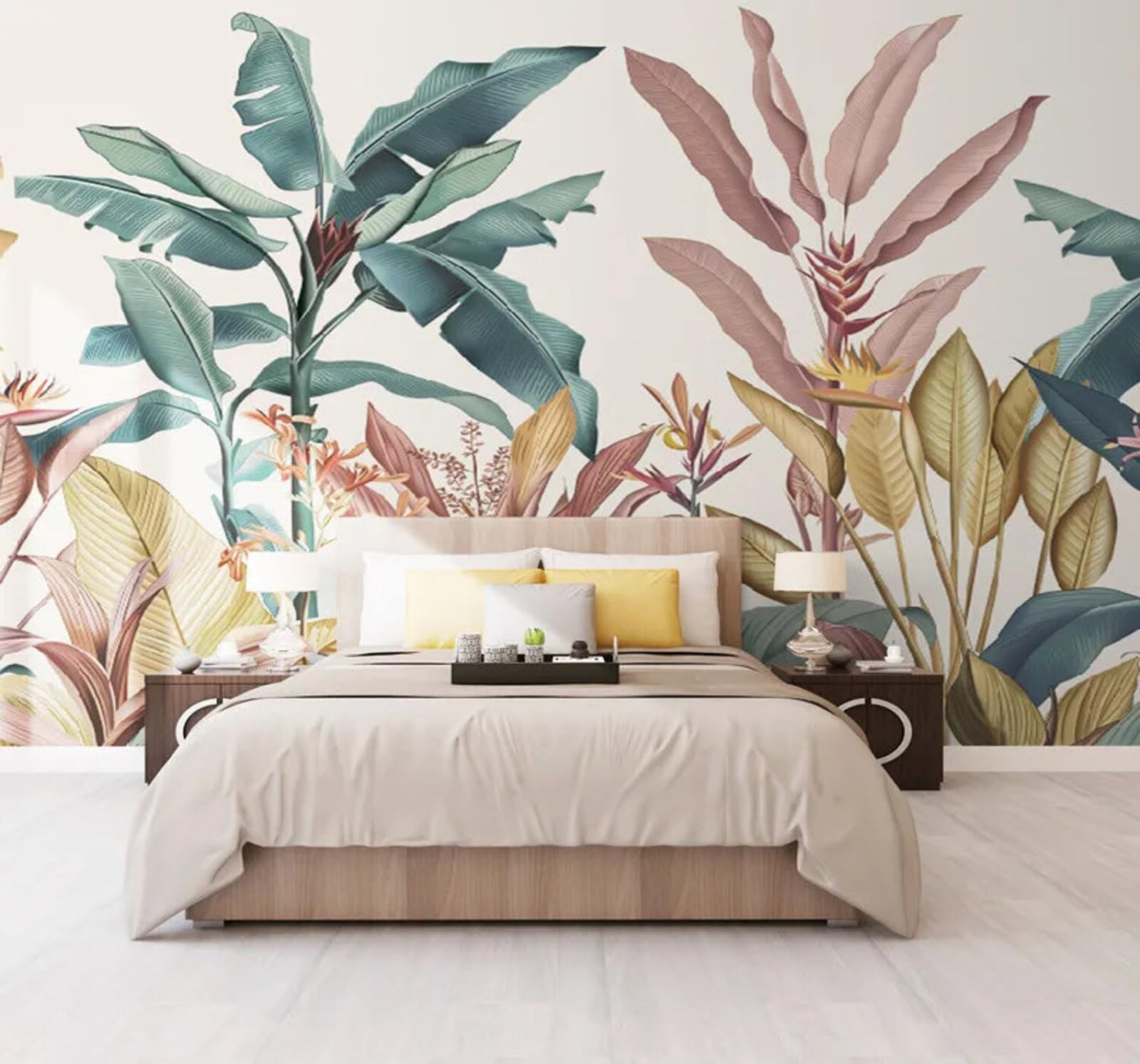 Fresh Colourful Tropical Plants Banana Leaves 3D Wallpaper Easy Install Feature Office Living Room Sofa Bedroom TV Background Wall Decoration-250cm×170cm