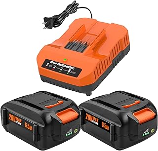 Powilling 2 Pack 6.5Ah Replacement for Worx 20V Battery and Charger Compatible with Worx Battery 20V WA3674 WA3575 WA3525 WA3520 WG151s WG155s WG545s
