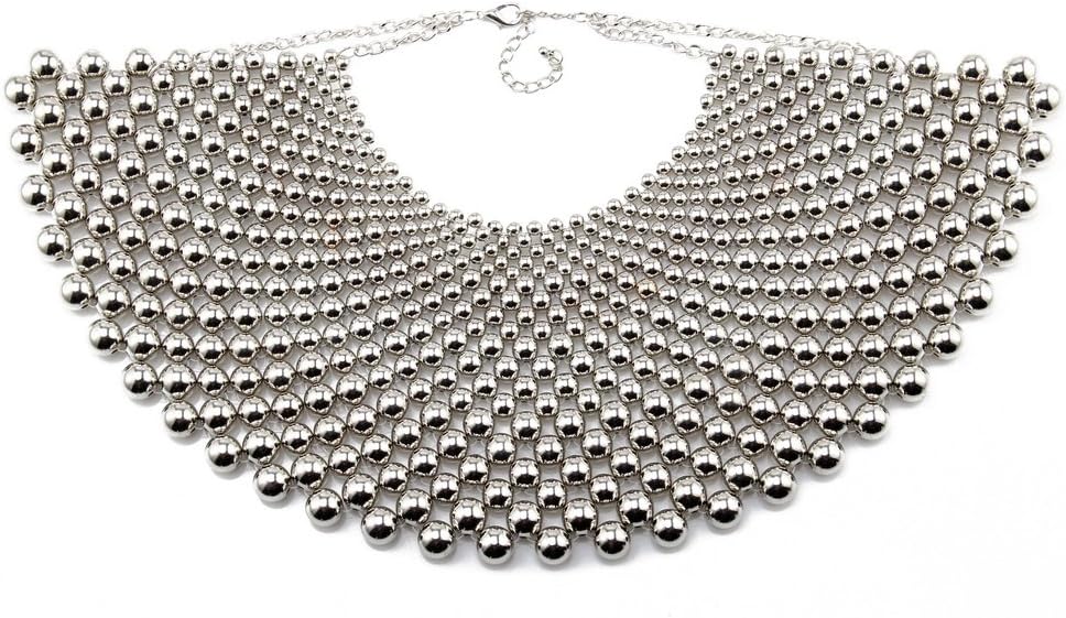 Big Chunky Ball Beaded Choker Collar Pendant Necklace for Women Handmade Chain Metal Statement Jewelry