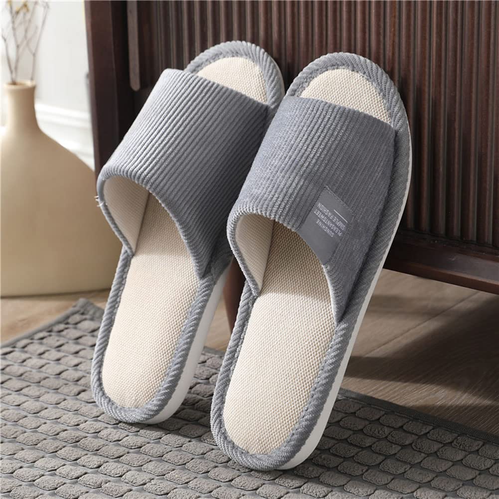 Juego de 4 pares de zapatillas unisex para invitados, pantuflas de baño, pantuflas de hotel, pantuflas de spa, antideslizantes, lavables, de algodón, pantuflas de lino para parejas, talla:
