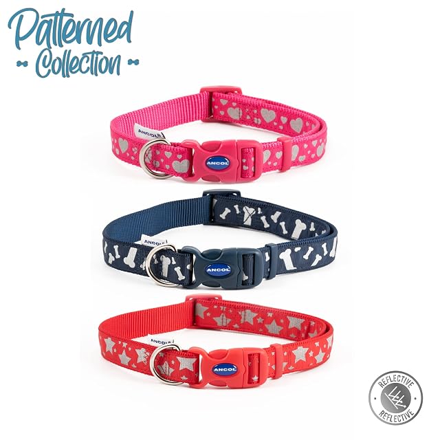 Foto 3 de 3 de Ancol Collar de Perro de Nailon Ajustable con Corazones Reflectantes Rosas para Cachorros y Mascotas