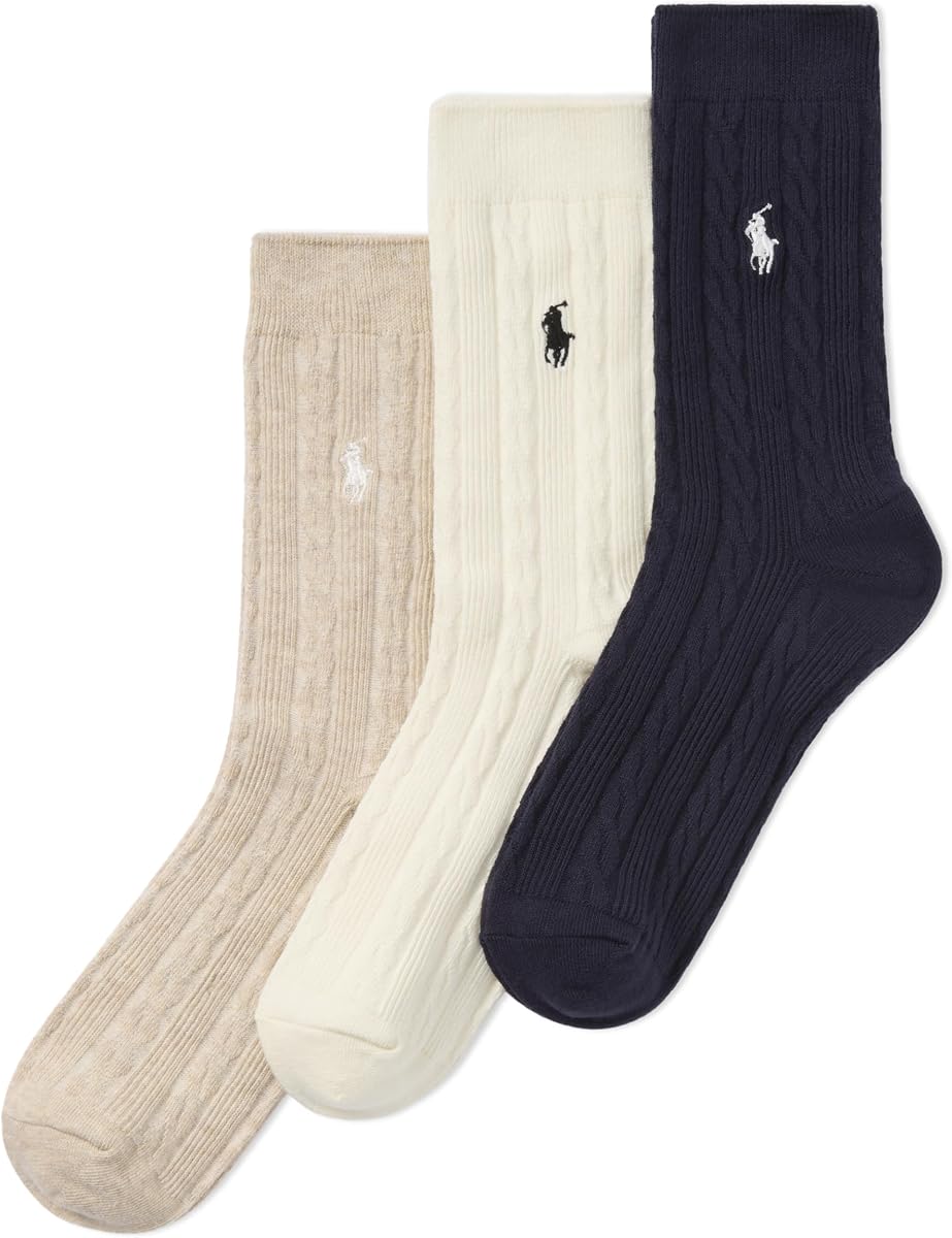 Women's Classic Cotton Cable Crew Socks - 3 Pair Pack - Soft Cotton Comfort