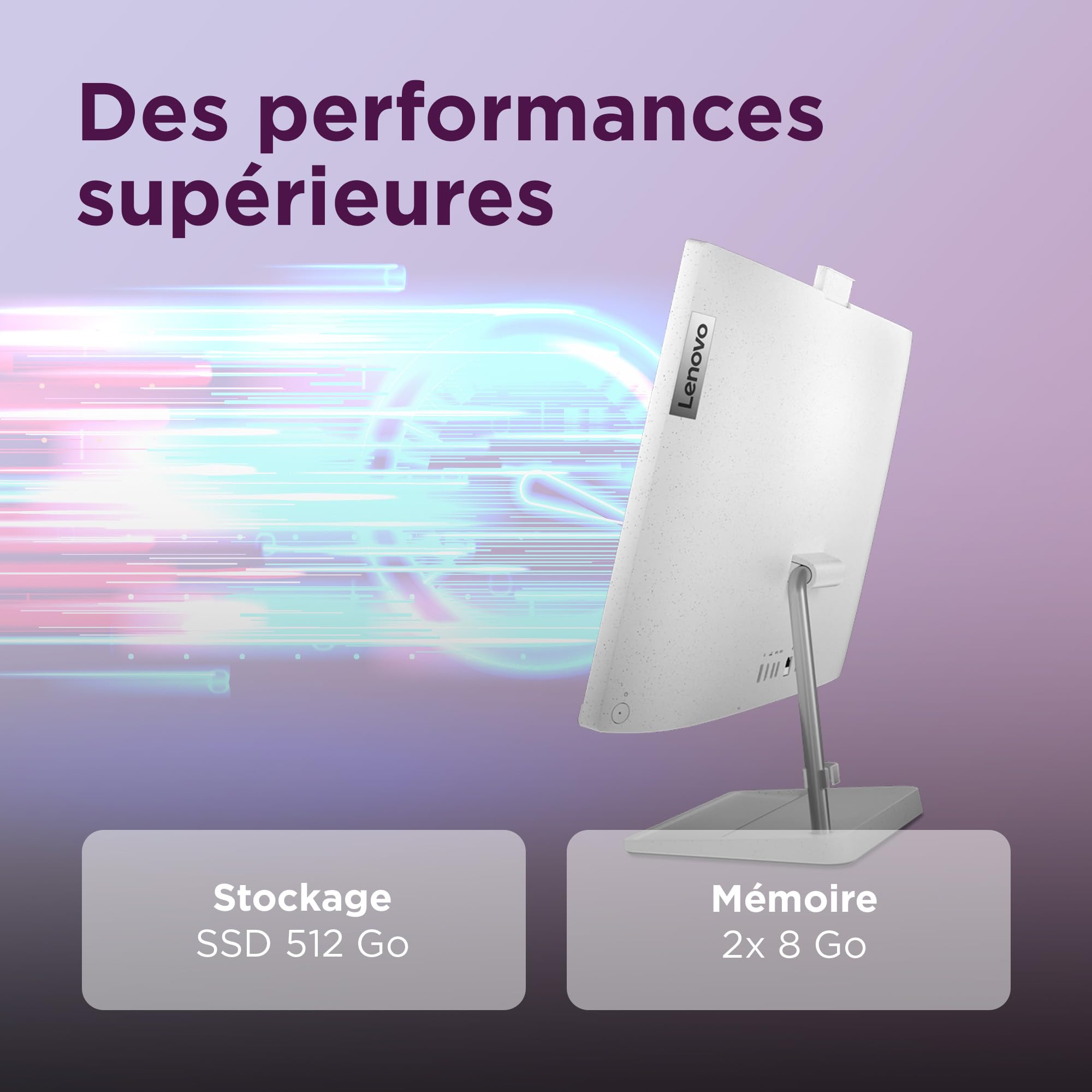 Lenovo IdeaCentre AIO 3 27ALC6 - Ordinateur de Bureau Tout-en-Un 27" FHD (AMD Ryzen 7 7730U, 16 Go RAM, 512 Go SSD, Graphique AMD Radeon, Windows 11 Home) Clavier AZERTY et Souris - Blanc