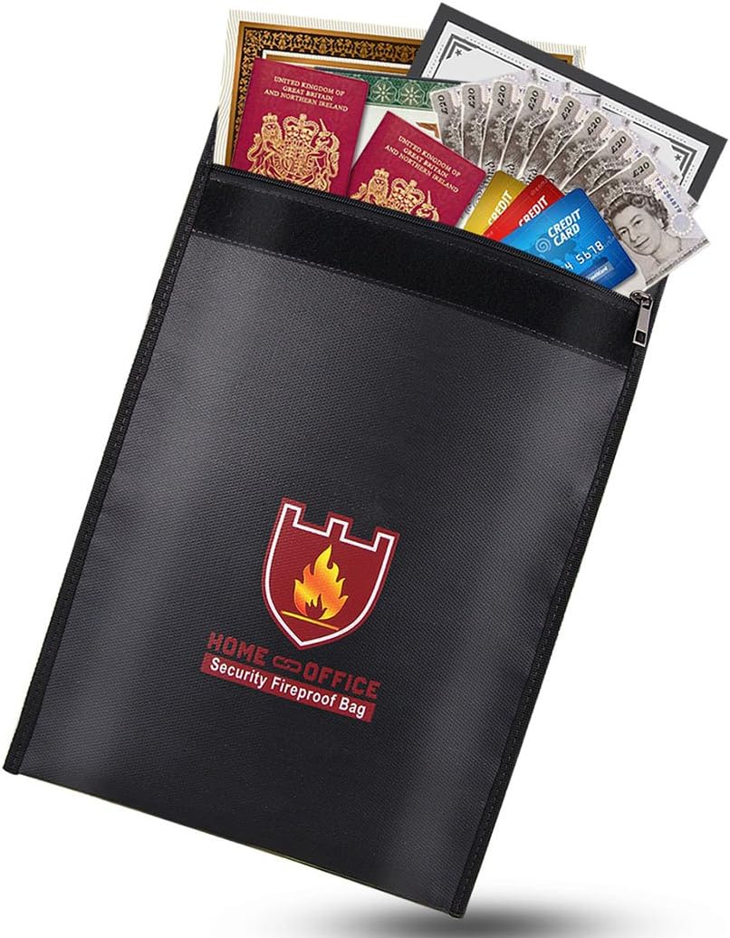 Fireproof Bag, HOTSIN Fireproof Document Bag Large 15 x 11 x 3inch, Waterproof Fire Resistant Protective Safe Storage Bag with Adjustable Shoulder Straps for Wallet Passports Valuable Items