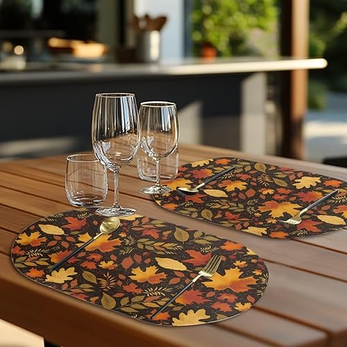 Miniatura 55 de Heat Resistant Placemats Oval Placemats Set of 6 Leather Washable and Wipeable Non Slip Place Mats, Waterproof Modern Dining Table Mats, Oval Floral