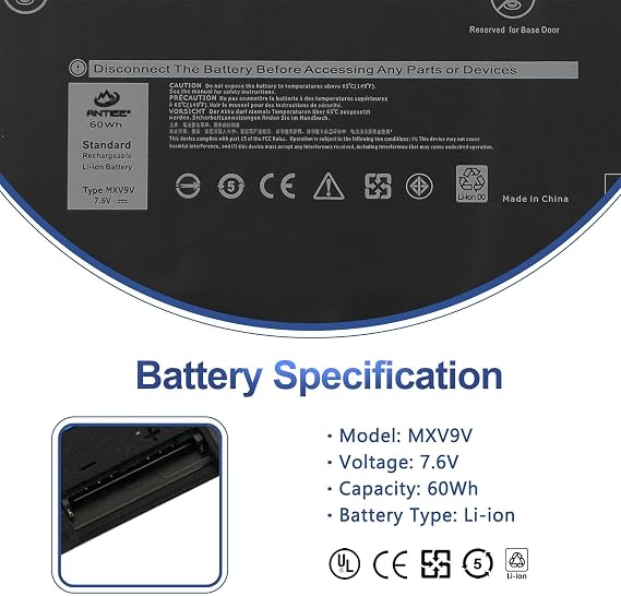 MXV9V 60Wh Laptop Battery for Dell Latitude 5300 5310 7300 7400 E5300 E5310 E7300 E7400 Latitude 5300 5310 2-in-1, inspiron 7300 7306 2-in-1 Black, P96G P96G001 P97G P99G P100G Series 5VC2M 0829MX