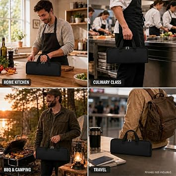 Knife Roll,Heavy Duty Knife Bag,Waxed Canvas knife Case with 4 Slots for Knives & Kitchen Tools,Chef Knife Bag with Handle.Portable Knife Roll Bag for Stroage Home Traveling Camping.Case Knives Pouch