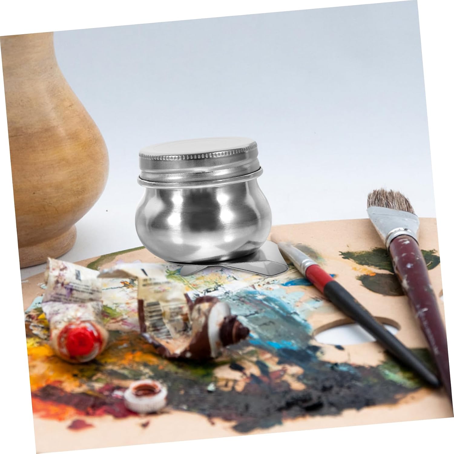 DOITOOL Stainless Steel Paint Cup Set for Artists 2pcs Dipper Palette Lid for Oil and Watercolor Painting Supplies Sturdy and Easy to Use