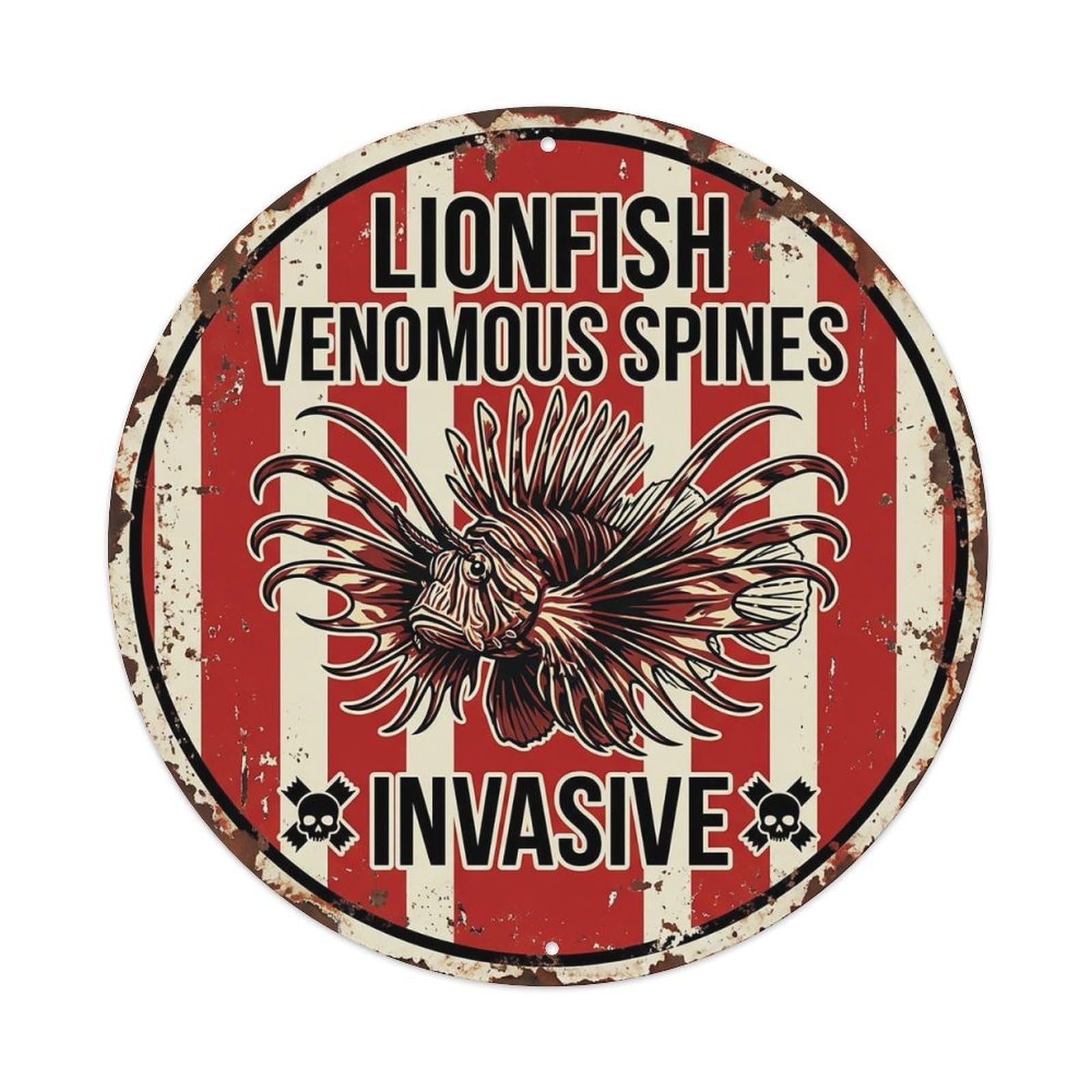Cxhjca 8X8inch(20X20cm) Lionfish Venomous Spines Invasive Metal Tin Sign