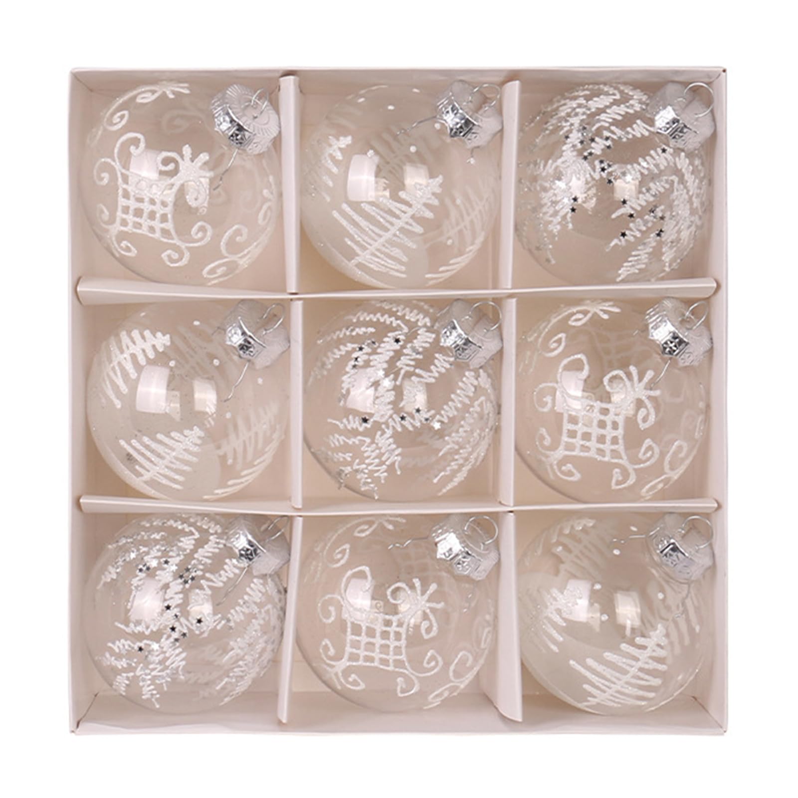 Buxuaaaa White Assorted Size Christmas Bauble Set Sparkling Christmas Baubles Set For Family Home Mall Festival Embellishments Ornament