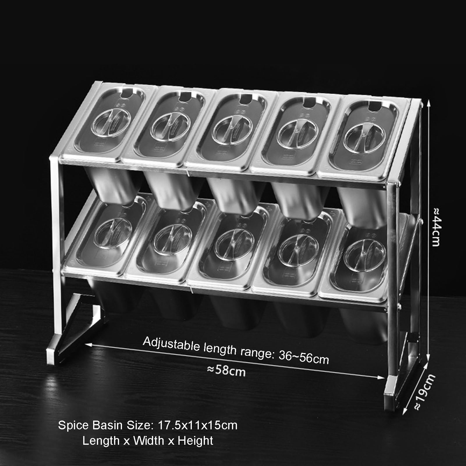 Étagère à épices extensible - Distributeur de condiments pour garnitures - En acier inoxydable - Pour comptoir de cuisine, sauces, vinaigrettes, confitures, buffets, essens