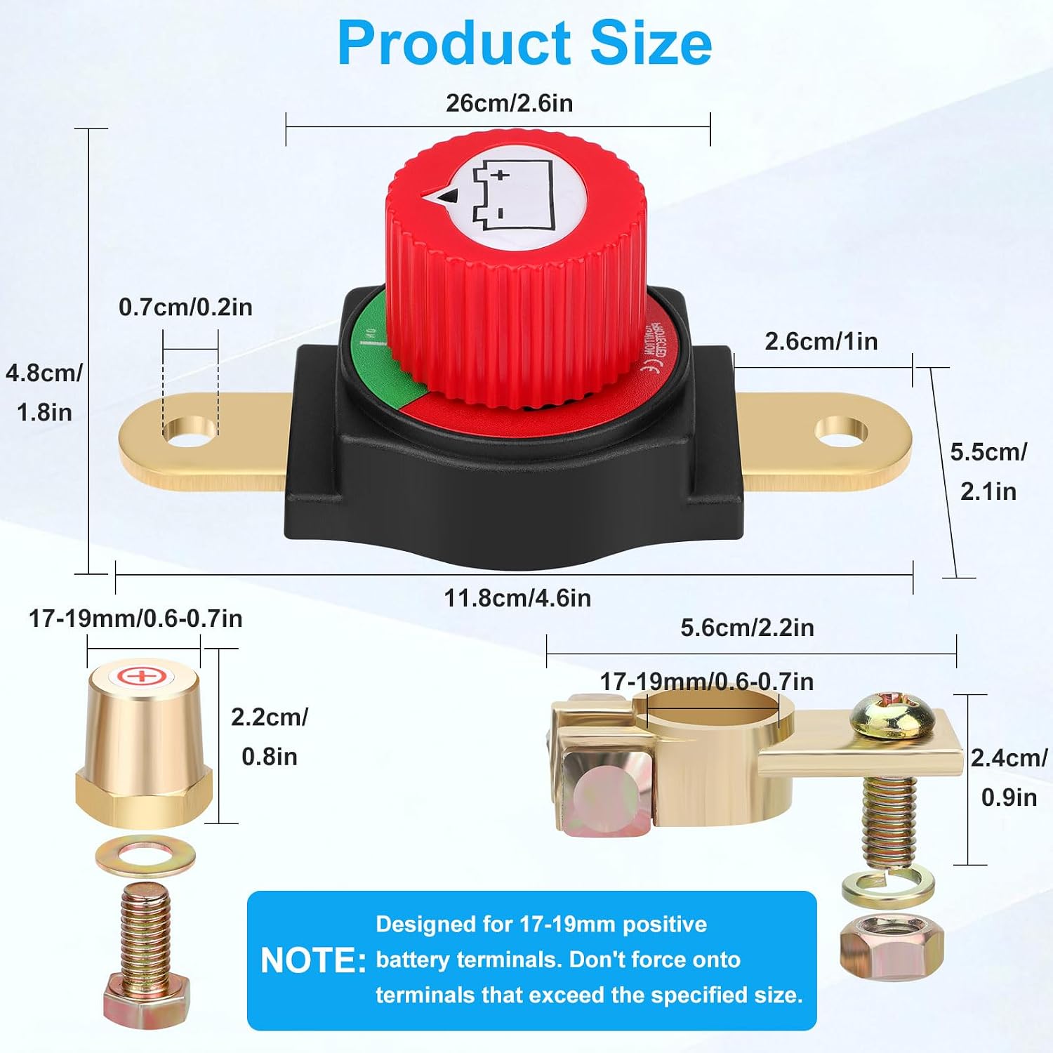 Linkstyle Top Post Battery Disconnect Switch, Positive Heavy Duty 12V 48V Waterproof Master Power Cut Off Isolator, On/Off Battery Switch Brass Terminals