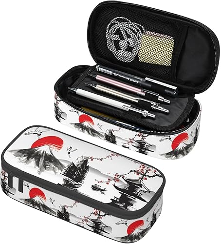 Miniatura 32 de Estuche grande para lápices con patrón de ranas coloridas y hoja de loto, estuche para lápices con compartimentos con cremallera para niños, Hoja