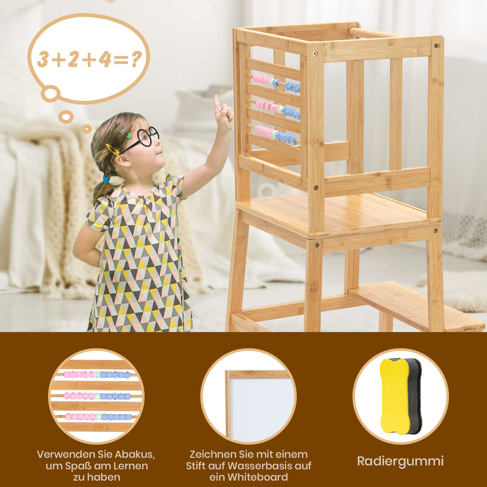 COSYLAND Torre Di Apprendimento In Bambù Per Bambini 18 Mesi-3 Anni - Sicura, Regolabile E Multiuso Per Cucina E Bagno - Foto 7