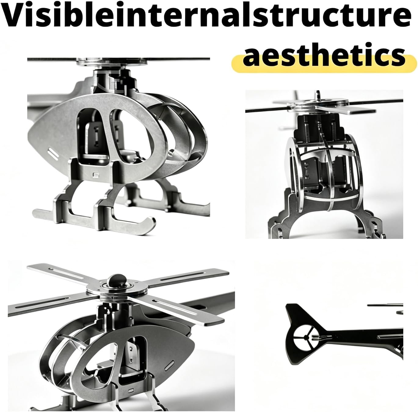 Helicopter Figurine of 304 Stainless Steel , Rotating Metal Desk Decor image 4