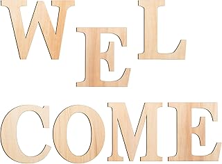 PARBEE Welcome Wood Letters 8 Inch Unfinished Wood Sign Large Letter Cutouts Wooden Decoration for Home Porch Sign Wedding...