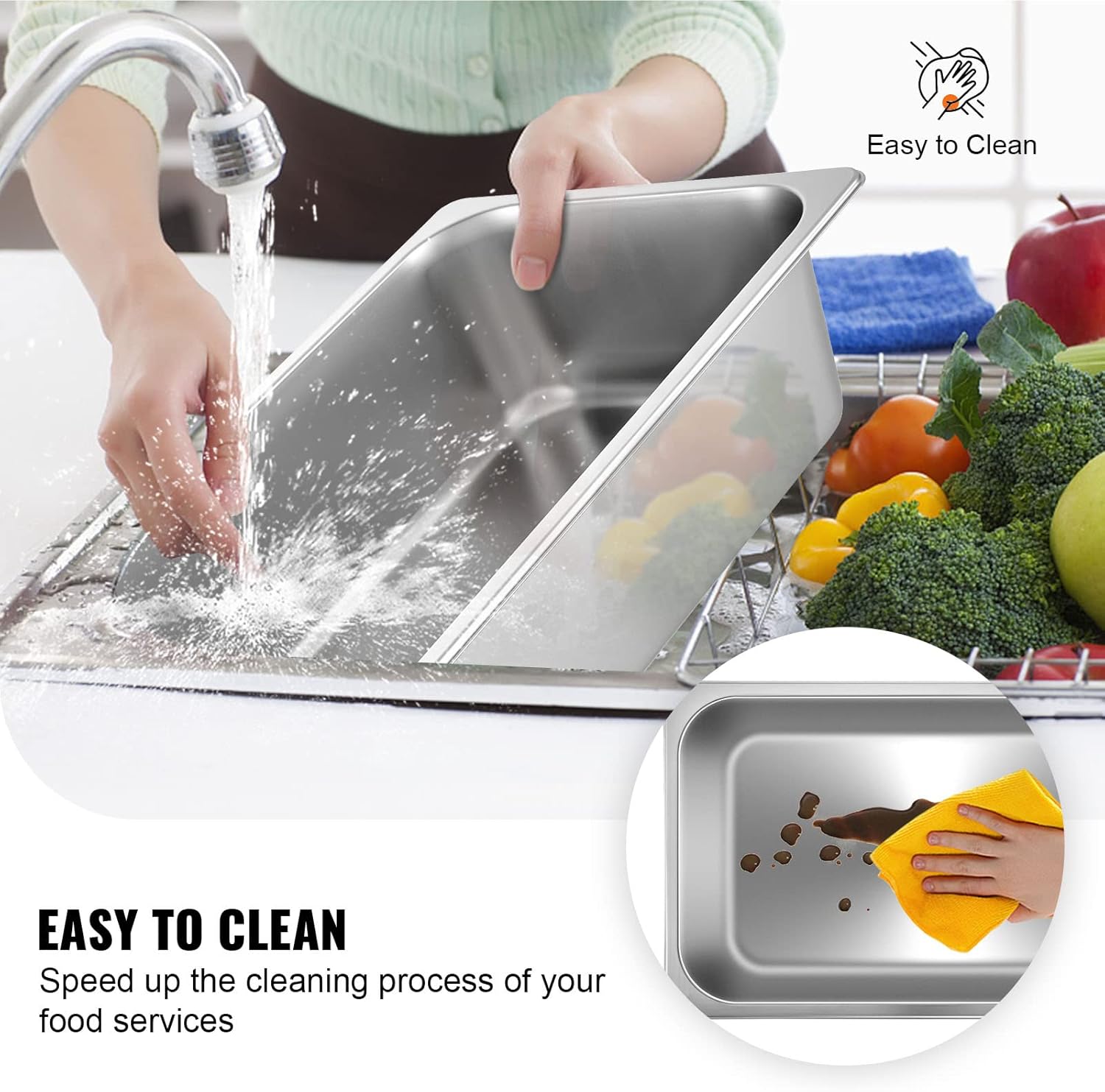 VEVOR 6 Pack Hotel Pans, Full Size 6-Inch, Stainless Steel Steam Table Pans,Anti-Jam Catering Trays for Steam Tables, for Home, Party, Restaurant, Hotel, Buffet - Image 5