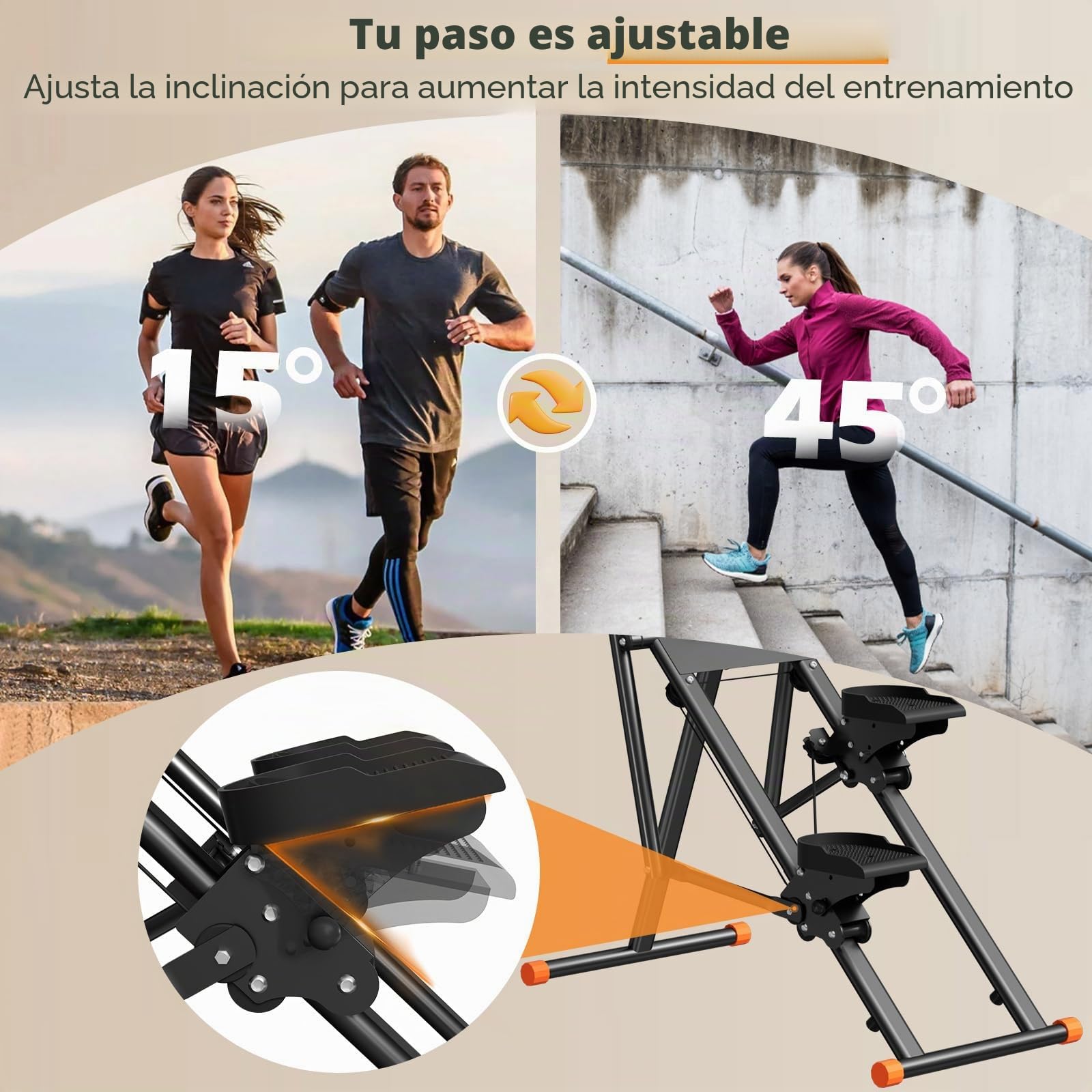 Máquina de escalada, stepper para el hogar, entrenador elíptico, escaleras plegable con monitor LCD, manillar, pedales ajustables, soporte para teléfono, para el hogar, la oficina, ejercicio