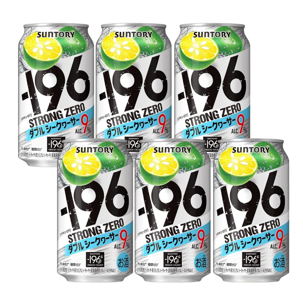 Suntory -196℃ Strong Zero Sugar Free Sparkling Shōchū Highball (Chūhai) Vodka Spritzer Cocktail 350ml 9% Alc./Vol (Double Shikuwasa Lime (Pack of 6))