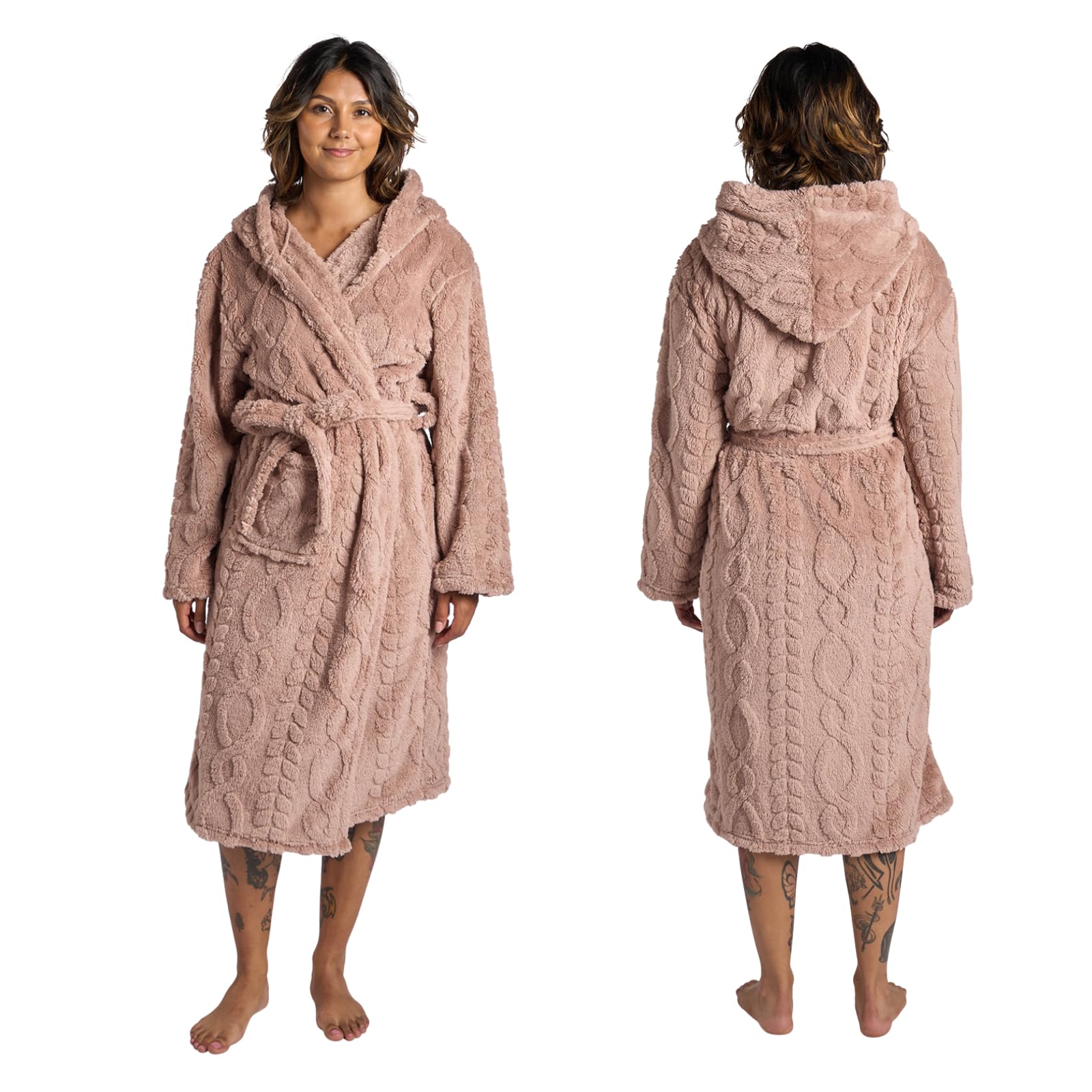 OHS Fleece Hooded Dressing Gown - One Size - Natural