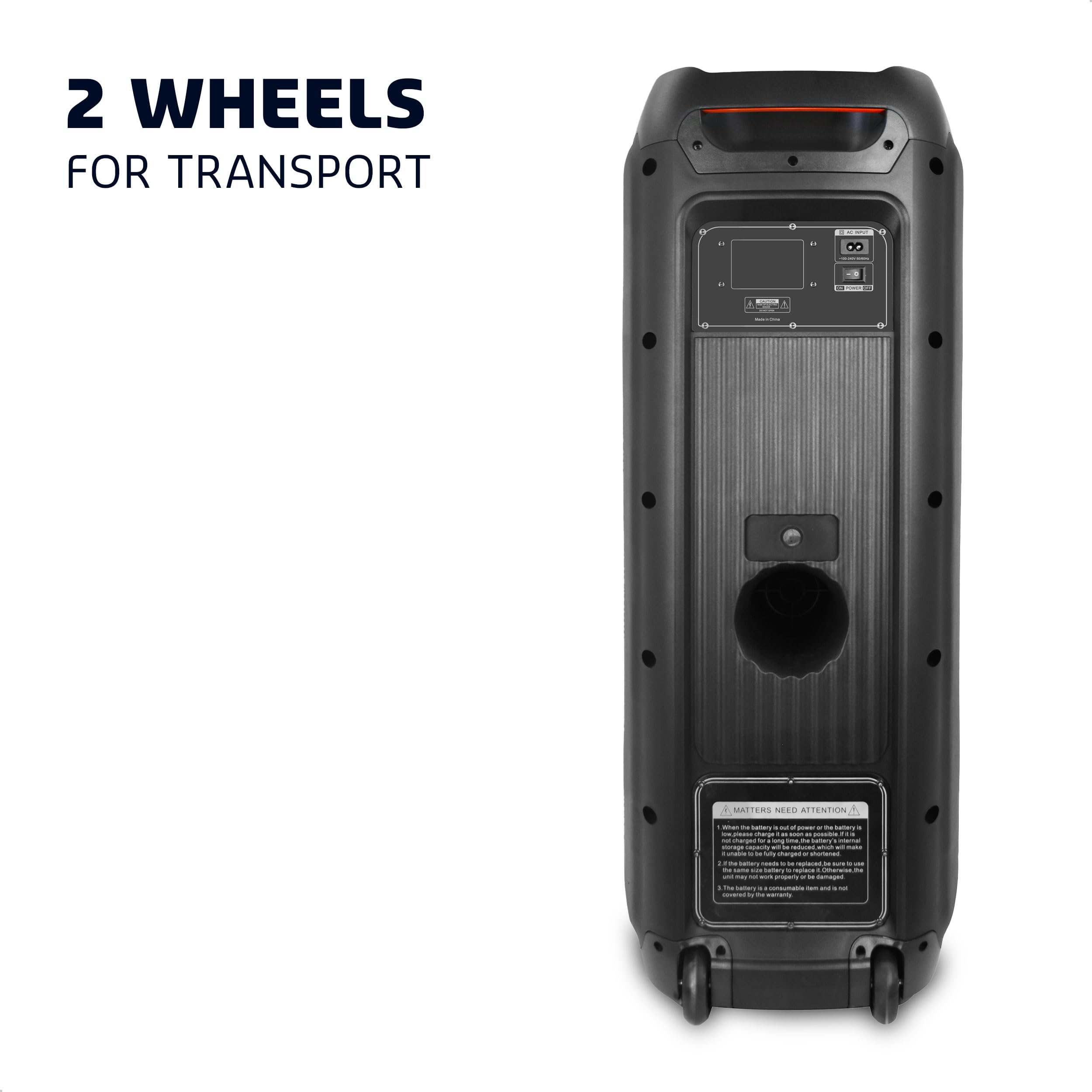 Ibiza - COLUMBA1200 - Altoparlante, potente baffle da 2x10"/25cm con batteria ricaricabile - Bluetooth, Micro-SD, USB, Aux, 2 MIC IN, 1 GT IN - TWS - LED infinito multicolore - Maniglia e ruote