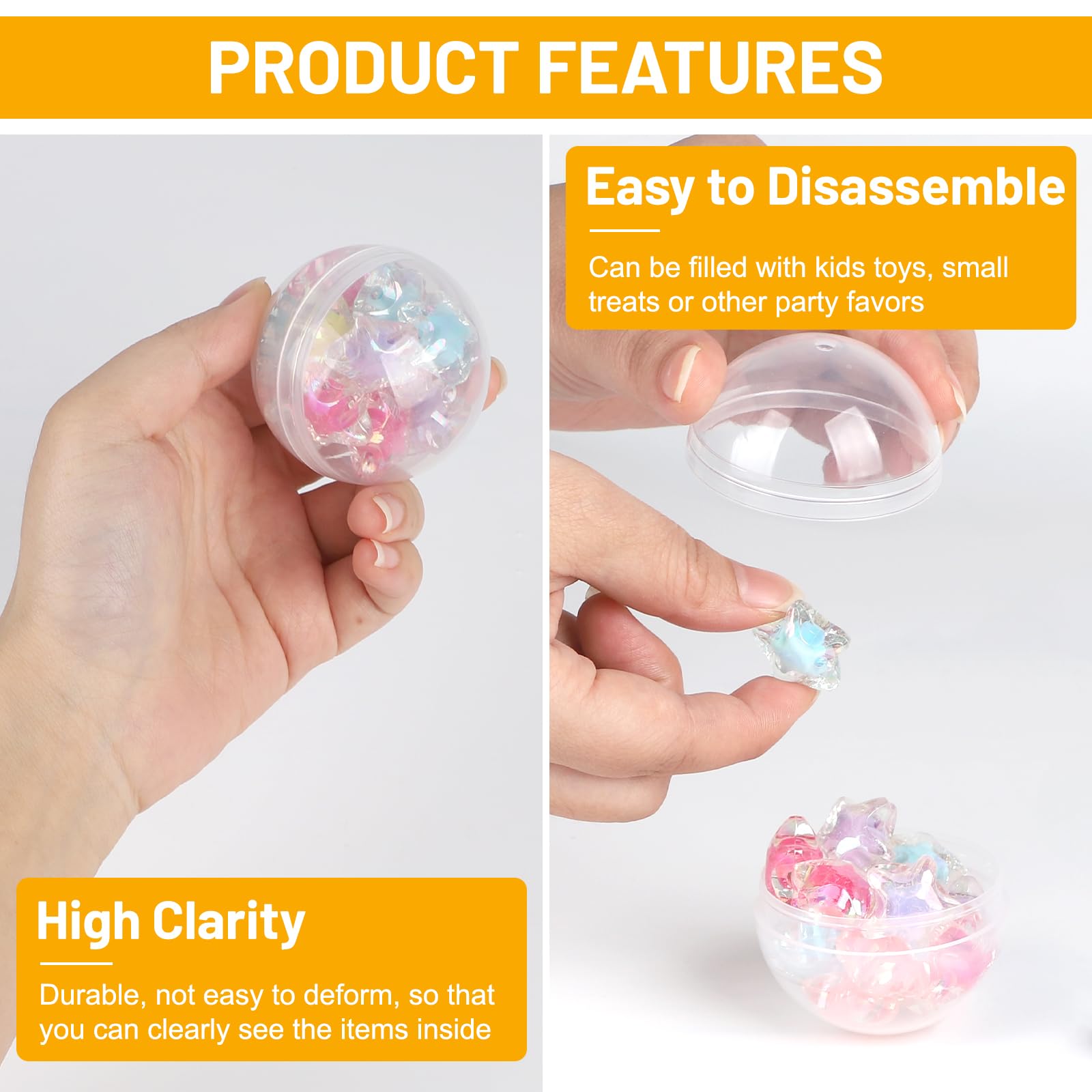 LALAGO 100pcs 28mm Boule en Plastique a Remplir Transparent, Boules en Transparentes Divisibles, Boules D'ornements Rondes Vides pour Les Décorations de Bricolage de Fêtes, Mariages
