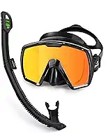 Freela Adult Dry Snorkel Set with Mirrored Lens Anti-Fog 180° Wide View Anti-Fog, Scuba Diving Mask with Nose Cover, Snorkeling Gear for Men Women