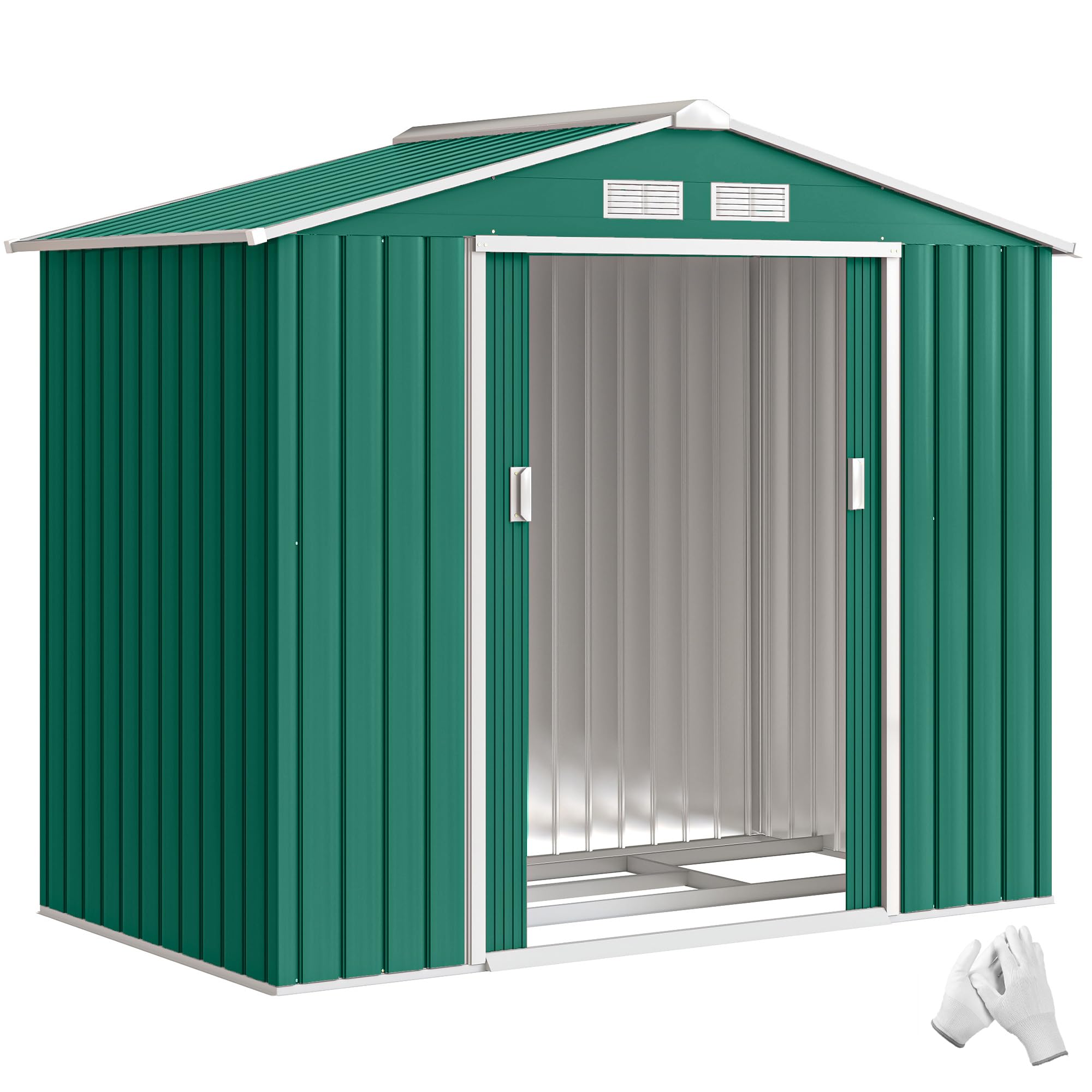 Outsunny Caseta de Jardín Exterior, 2,5 m² 213x130x185 cm, Cobertizo de Jardín Exterior Metálico con 2 Puertas Correderas, Base Refuerzo (Suelo NO Incluido) y 4 Ventanas, Blanco — view 12