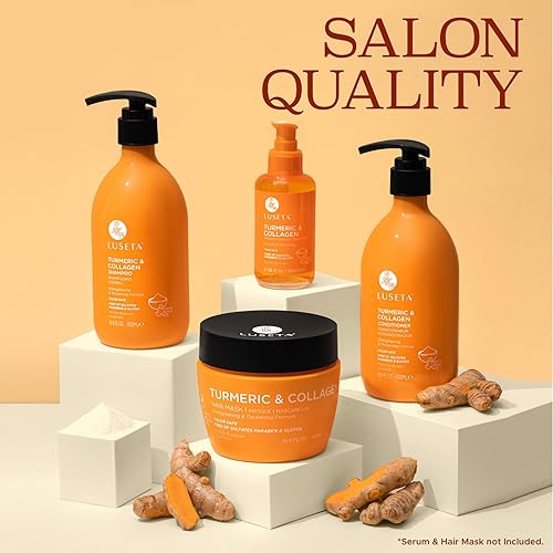 Miniatura 3 de L LUSETA - Juego de champú y acondicionador para el crecimiento del cabello con cúrcuma y colágeno, champú voluminizador para cabello fino o