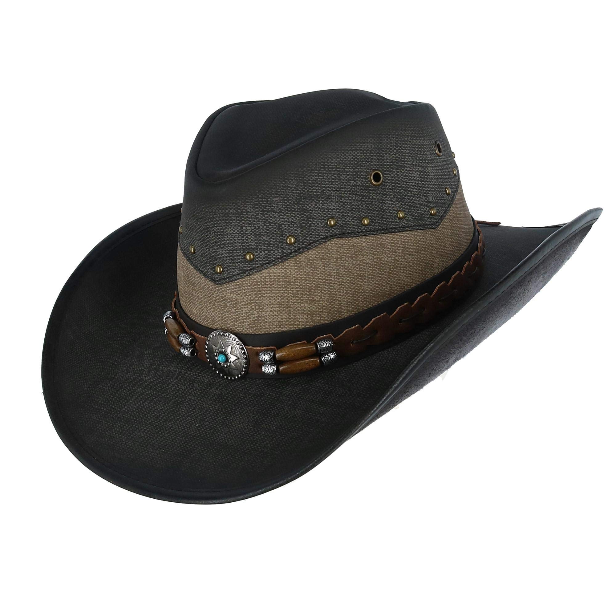 Kenny K Men's Vegan Leather Western Hat with Beaded Hatband, Large, Jean