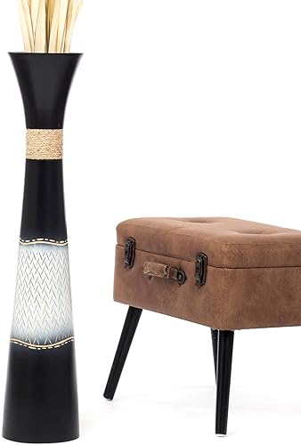 Leewadee Jarrón grande de madera para decoración del hogar, color blanco y negro, 36 pulgadas de alto, decoración de granja, soporte para flores