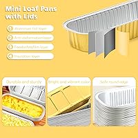 Vista 2 de Ruckae - 100 unidades de minimoldes para pan con tapas y cucharas, moldes desechables de aluminio con papel de aluminio, moldes rectangulares