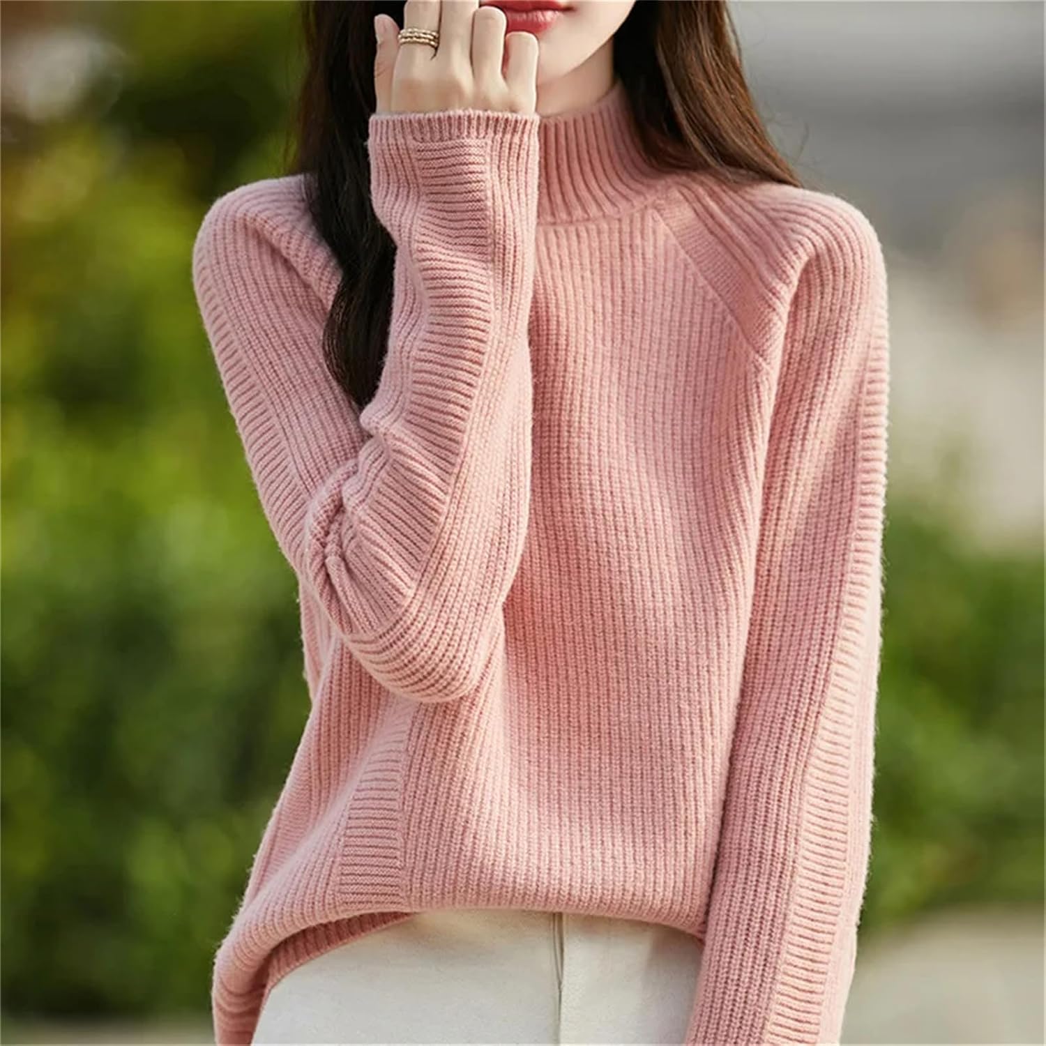 Womens Oversized Sweater Fall Winter Wool Thickened Crewneck Loose Solid Color Warm Pullover Basic Sweater