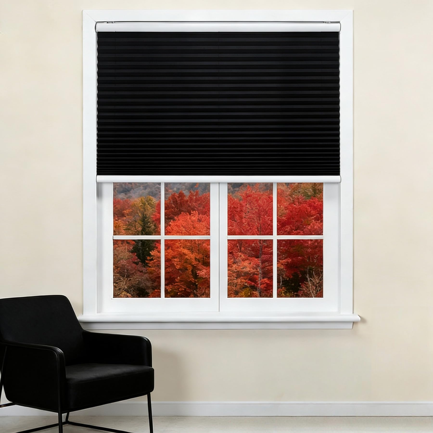 Store Plissé 60 x 296 cm Contre Le Soleil, Réglable Haut Bas, Protection de Privée, Ouverture à Double Sens Store Plissé Encadré pour Fenêtre Ou Porte, Portes de Terrasse, Noir