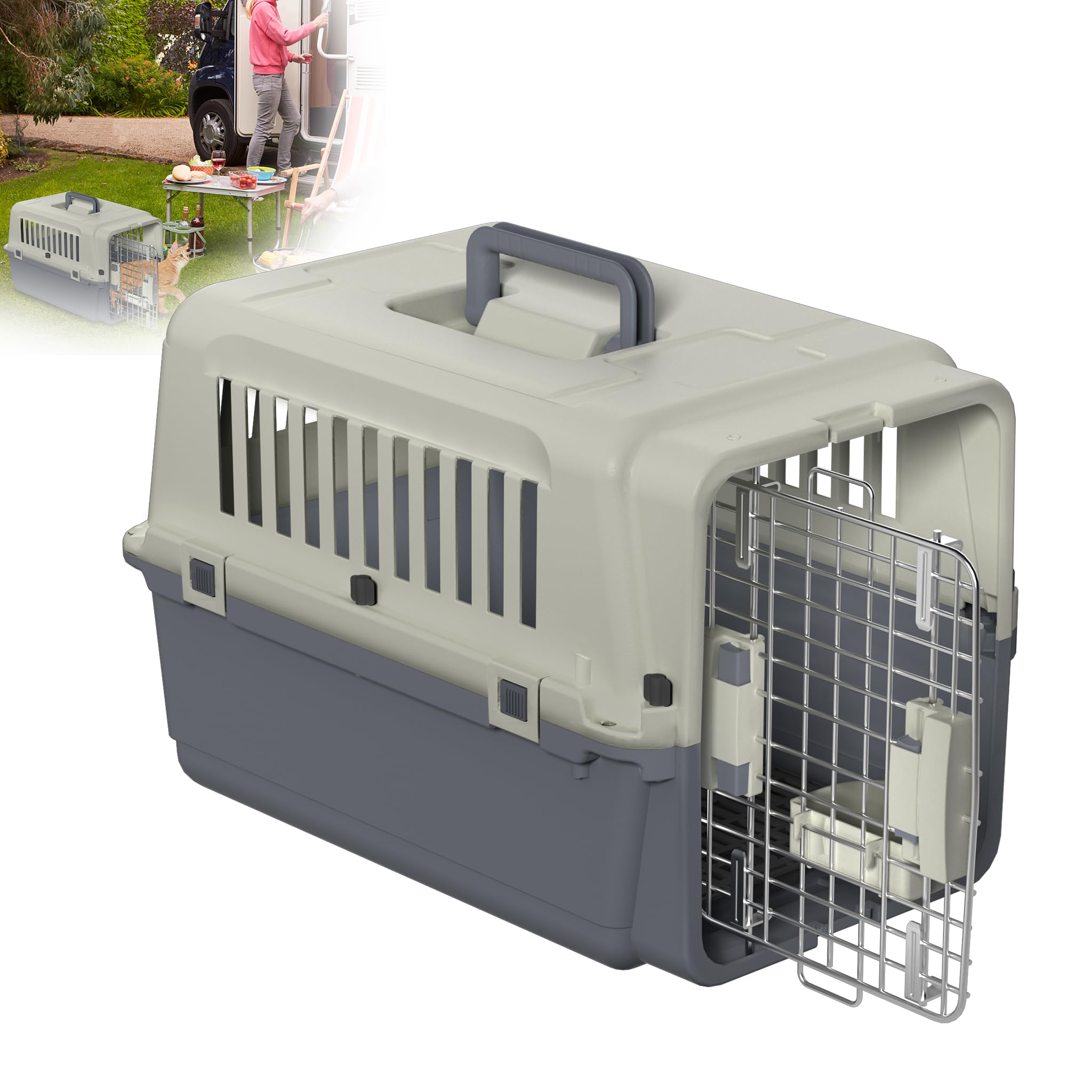 XMTECH Hundetransportbox Transportbox Flugzeugbox für Tiere, Reisebox für Hunde, mit Sicherheitsverriegelung & Lüftungsgitter, L 60 x B 40 x H 40 cm