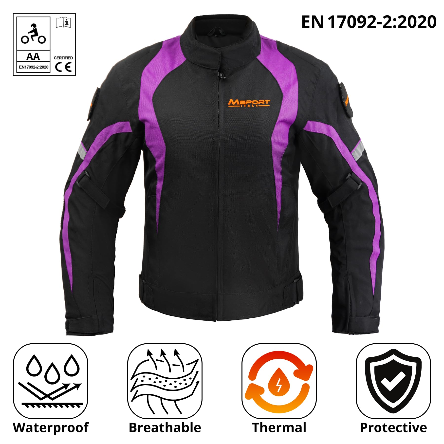 Msport Giacca Moto Donna Con Fodera Termica e Protezioni CE Rimovibili Giacca impermeabile e Traspirante