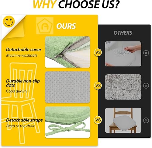 Miniatura 202 de AAAAAcessories Cojines en forma de D, espuma de 2 pulgadas de grosor, con lazos y funda extraíble lavable a máquina, 17 x 16 pulgadas, juego de 4