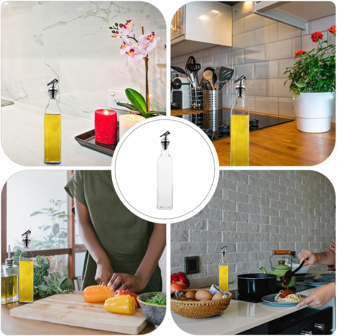 Amosfun Glass Oil Bottle Automatic Opening Condiment 500ml