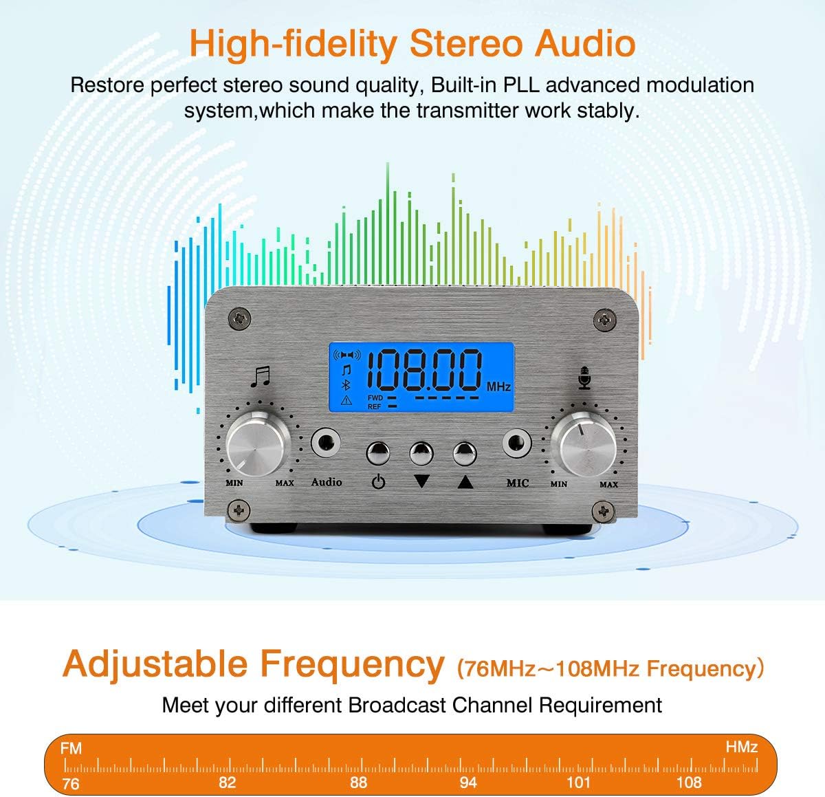 Black Friday 🔥 FM Broadcast Transmitter, Elikliv 76~108MHz 6W LCD Built-in PLL FM Transmitter for Church Radio Station Car Theater