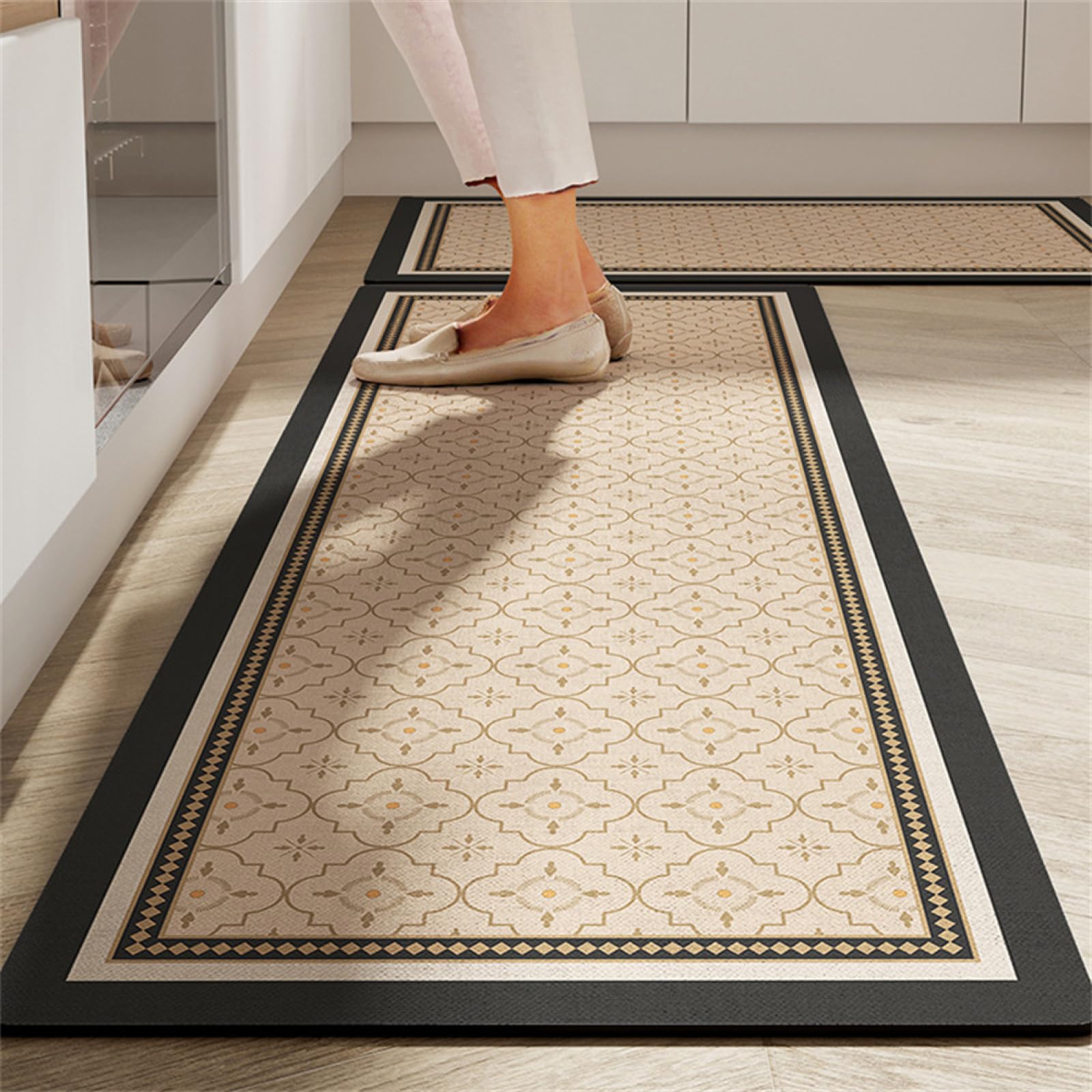 KüChenläUfer KüChenmatte 45x120cm, KüChenteppich Waschbar rutschfest, Teppich LäUfer Flur FußMatte Badematten, Wasser öL Aufnehmen Teppich KüChe Set für KüChe Wohnzimmer, Badezimmer Beige