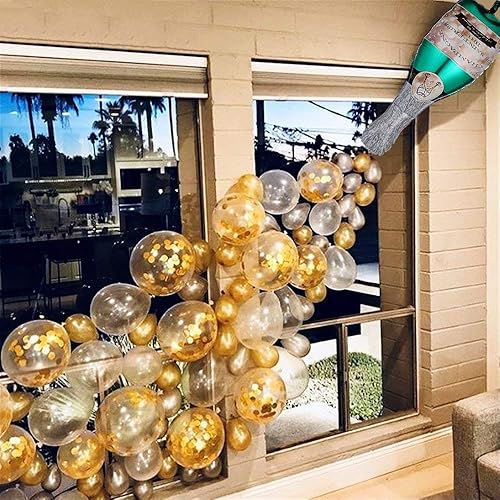 Miniatura 1 de Juego de 96 guirnaldas de arco de globos color champán, globos gigantes de champán de 40 pulgadas y globo de confeti dorado, globos plateados