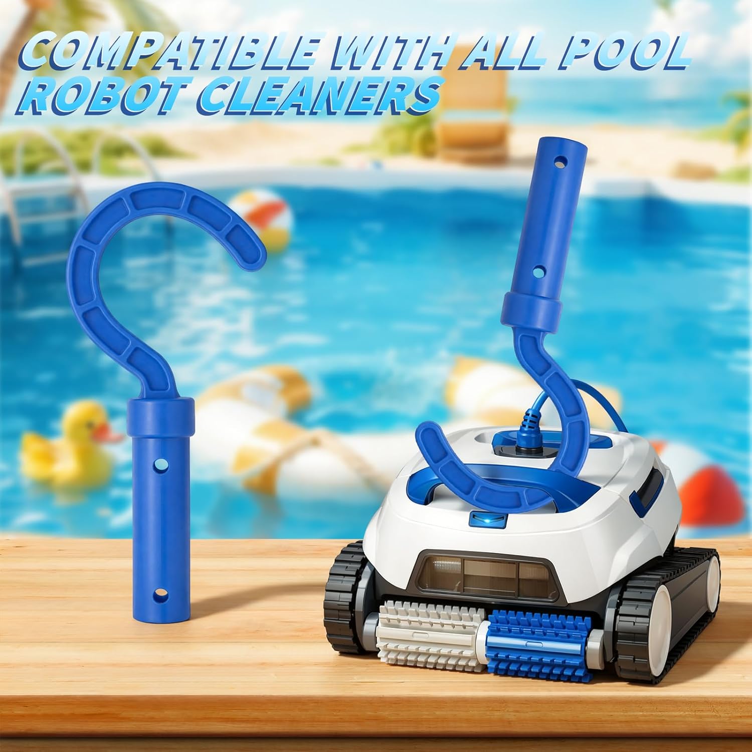 Hushee Hook for All Robotic Pool Cleaner with 45'' Telescopic Aluminum Pole Deep Blue Adjustable Swimming Pool Accessories Hook Cleaning Pole for Grabbing the Robotic Vacuum Cleaner