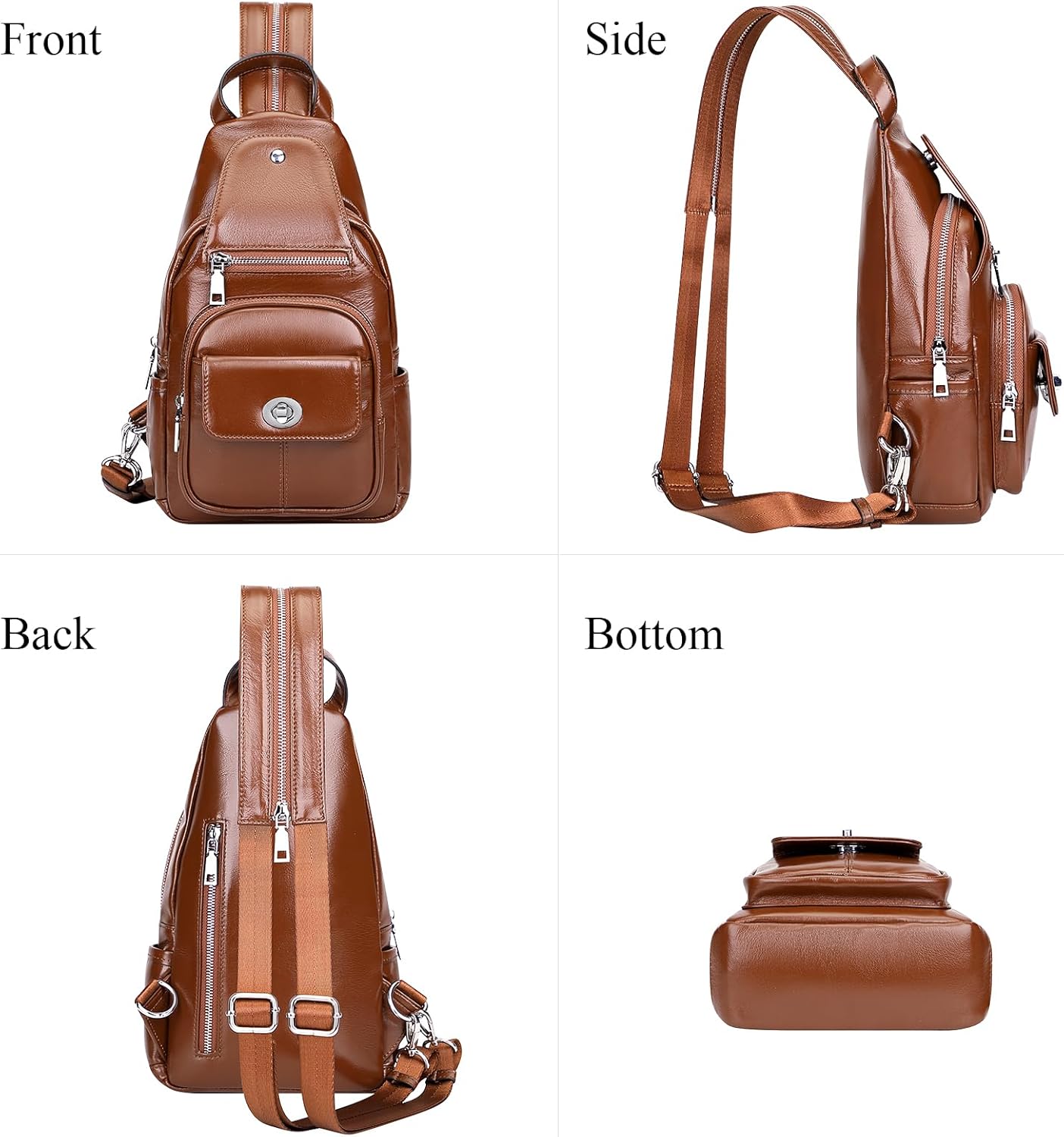 Over Earth Genuine Leather Sling Bag for Women Men Small Causal Crossbody Purse Chest Backpack(O212E Brown) - Image 7