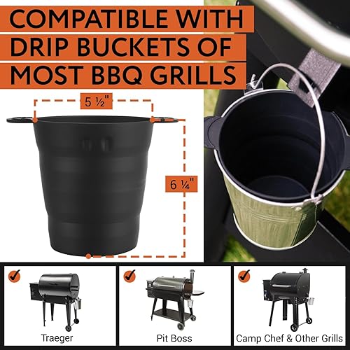 Miniatura 3 de IMPRESA Paquete de 2 Revestimiento de cubo de silicona reutilizable para cubo de grasa Traeger, forro de cubo de grasa para ahumador, con tapas para