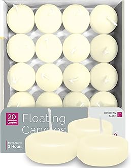 HYOOLA Premium Ivory Floating Candles 1.75 Inch - 3 Hour - 20 Pack - European Made
