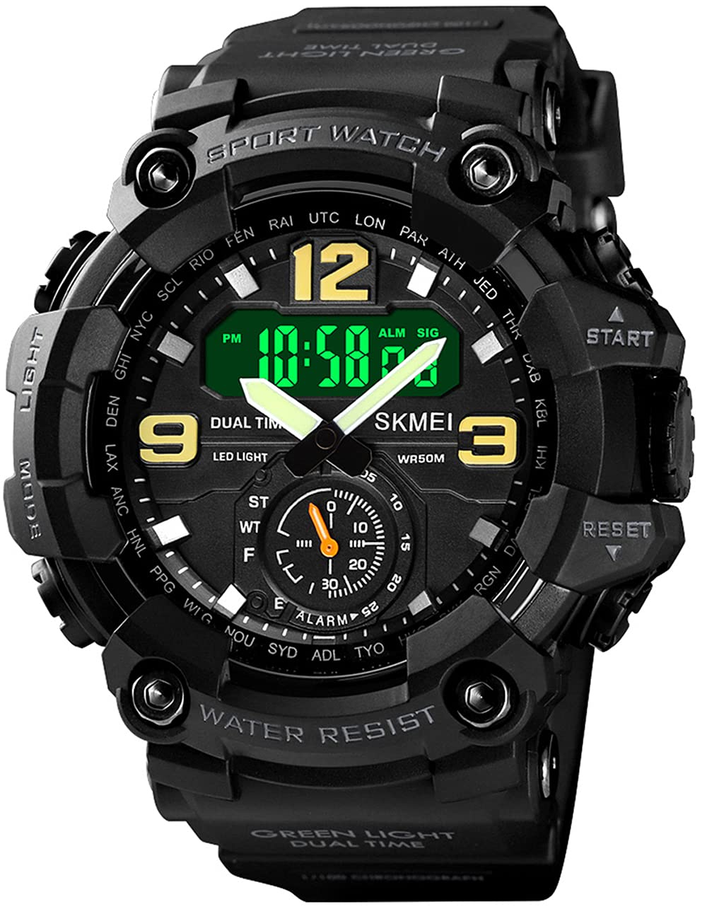 Large Face Outdoor Digital Sports Watches Mens Dual Dial Tactical Waterproof Watches LED Backlight Stopwatch Alarm Watch for Men, Army Green, Digital,Quartz Movement (B095NBKKBH) Amazon Price History, Amazon Price Tracker