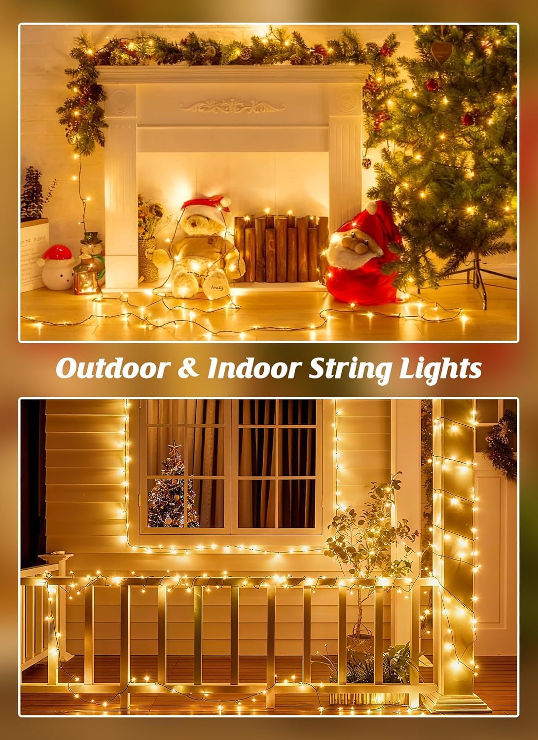 Brightown 2 Pack Solar String Lights Outdoor Waterproof, 80FT 200 LED Solar Powered Christmas Lights with 8 Modes, Auto On/Off, Patio Lights for Outside Tree Garden Balcony Party Decor (Warm White)